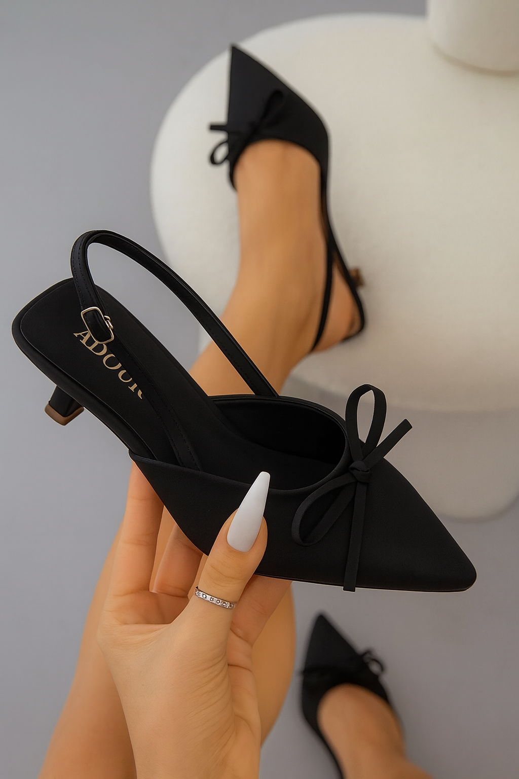 Adour Classic Bow Slingback AD90 Black