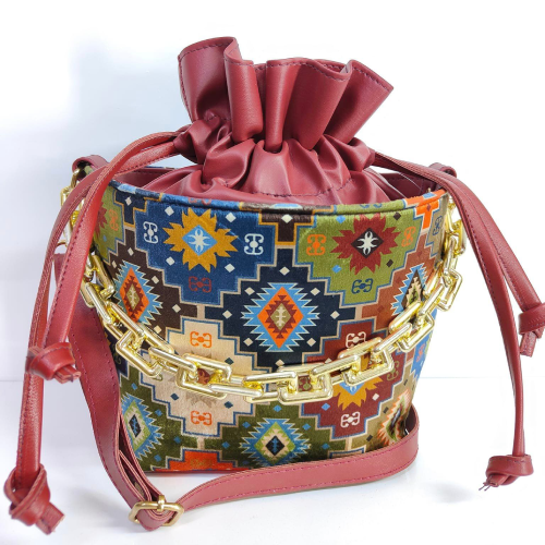 One-of-a-Kind Sewn Patchwork and Gathered Shoulder Bag B128