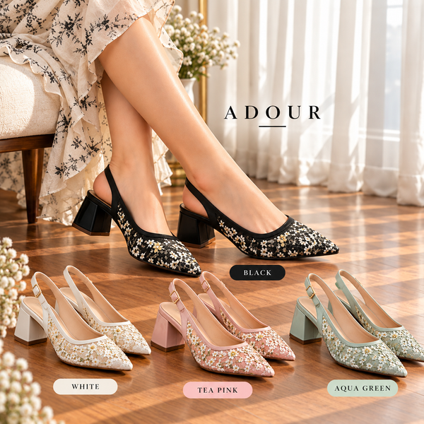 Adour Floral Mesh Slingback Block Heels AD60