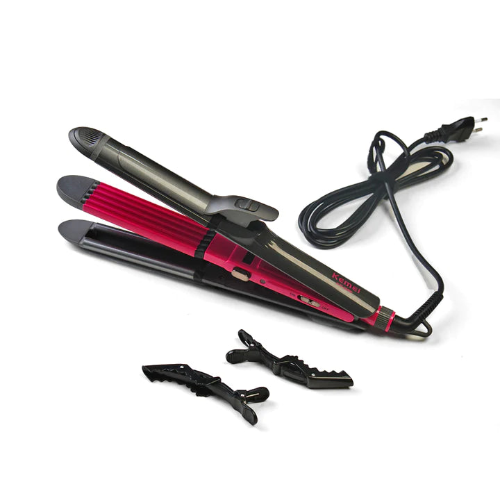 Kemei KM-1396 Beauty Styler 4 in 1 (Curler, Straightener, Waver & Crimper)