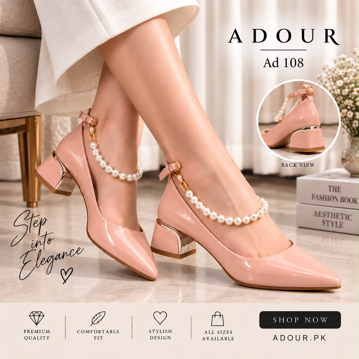 Adour Shoes AD108 Peach (1.5 Inch Heel)