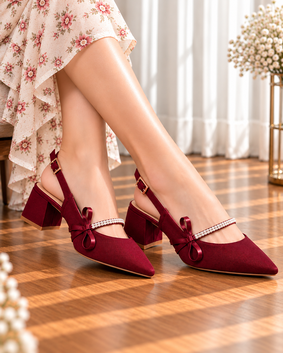 Adour Bow Slingback Block Heels – AD102