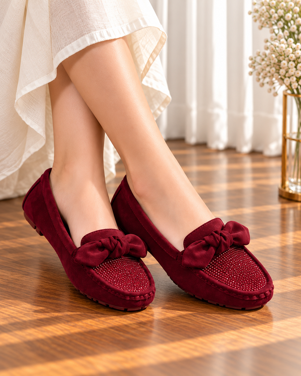 Adour Maroon Bow Loafers AD52