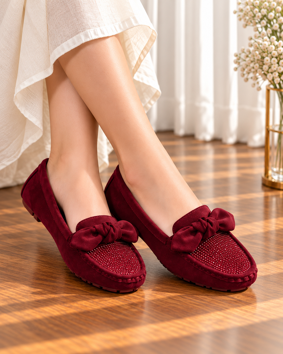 Adour Maroon Bow Loafers AD52
