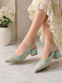 Adour Floral Mesh Slingback AD60 Aqua Green