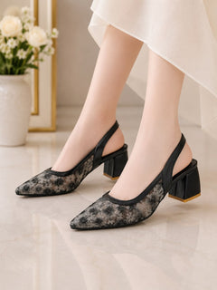 Adour Floral Mesh Slingback AD60 Black