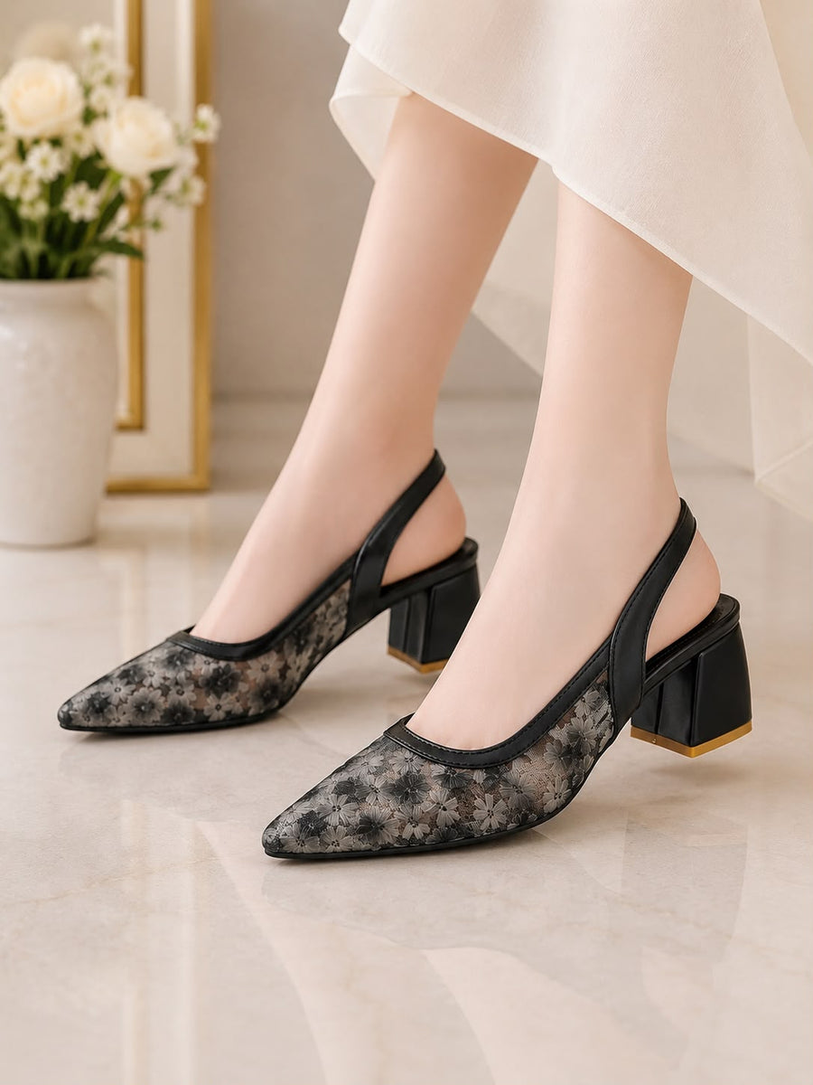 Adour Floral Mesh Slingback AD60 Black