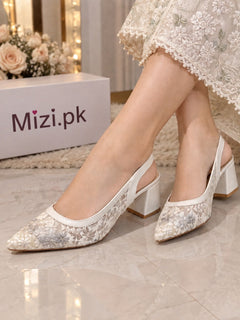 Adour Floral Mesh Slingback AD60 White