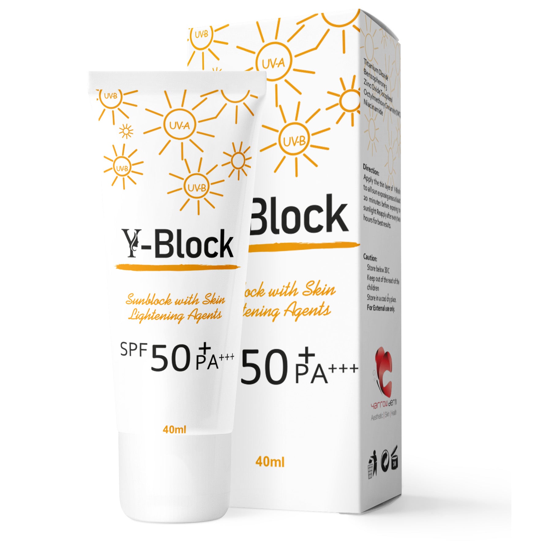 Y Block Sunblock with Skin lightening Agents SPF 50+