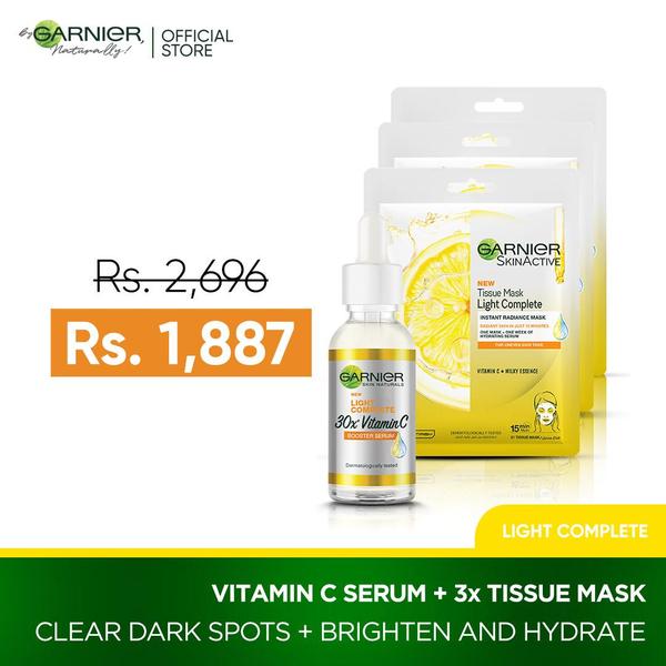 Light Complete Vitamin C Serum + 3 x Tissue Masks - Garnier
